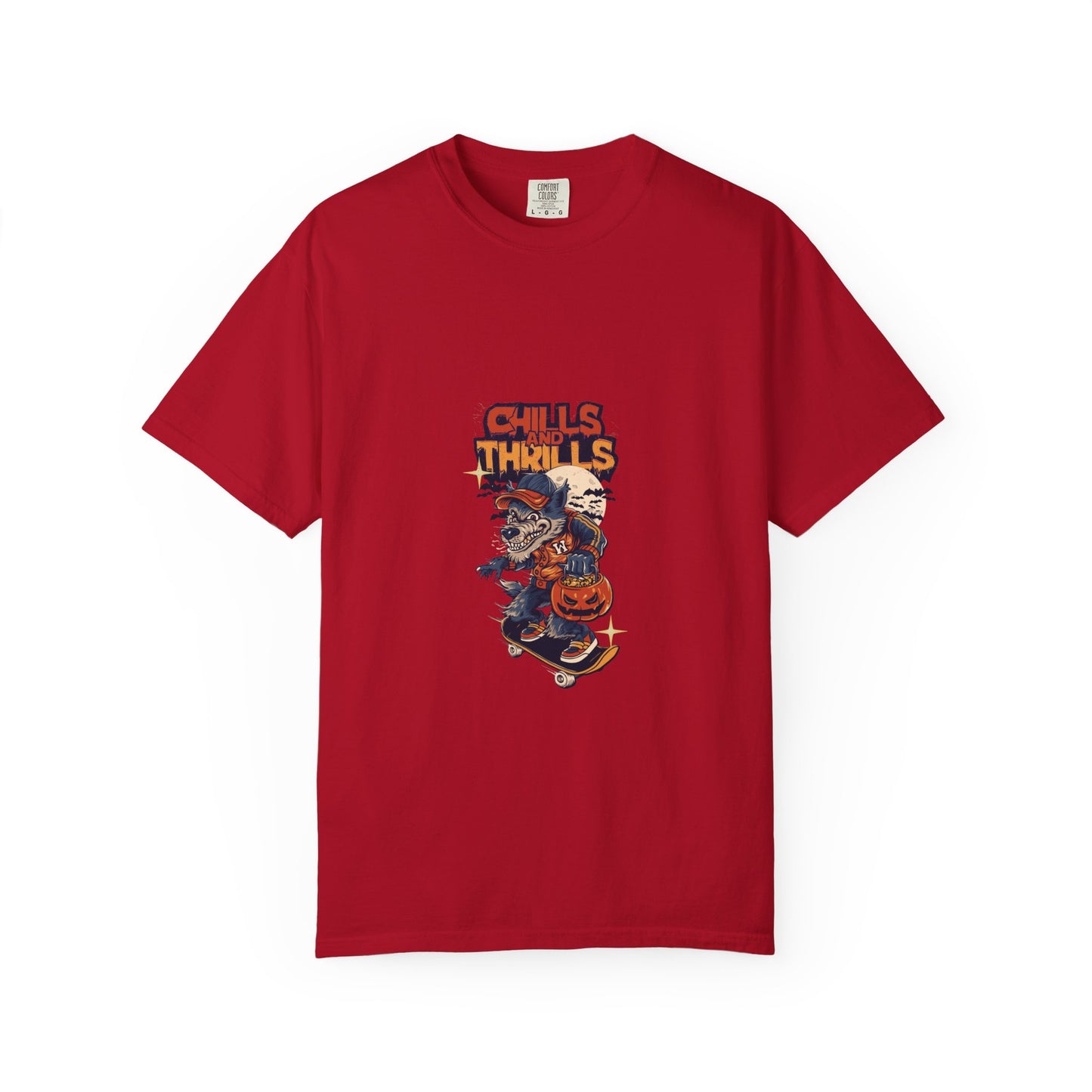 Chills & Thrills Skateboarding T-Shirt - Unisex Garment-Dyed Halloween Tee