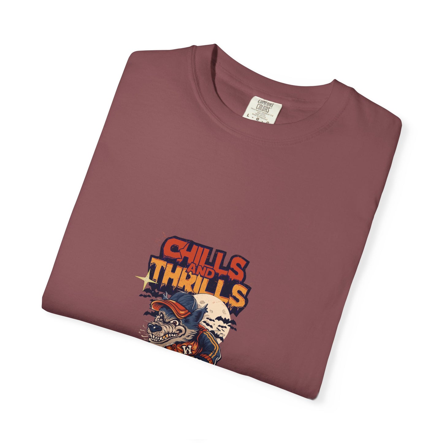 Chills & Thrills Skateboarding T-Shirt - Unisex Garment-Dyed Halloween Tee