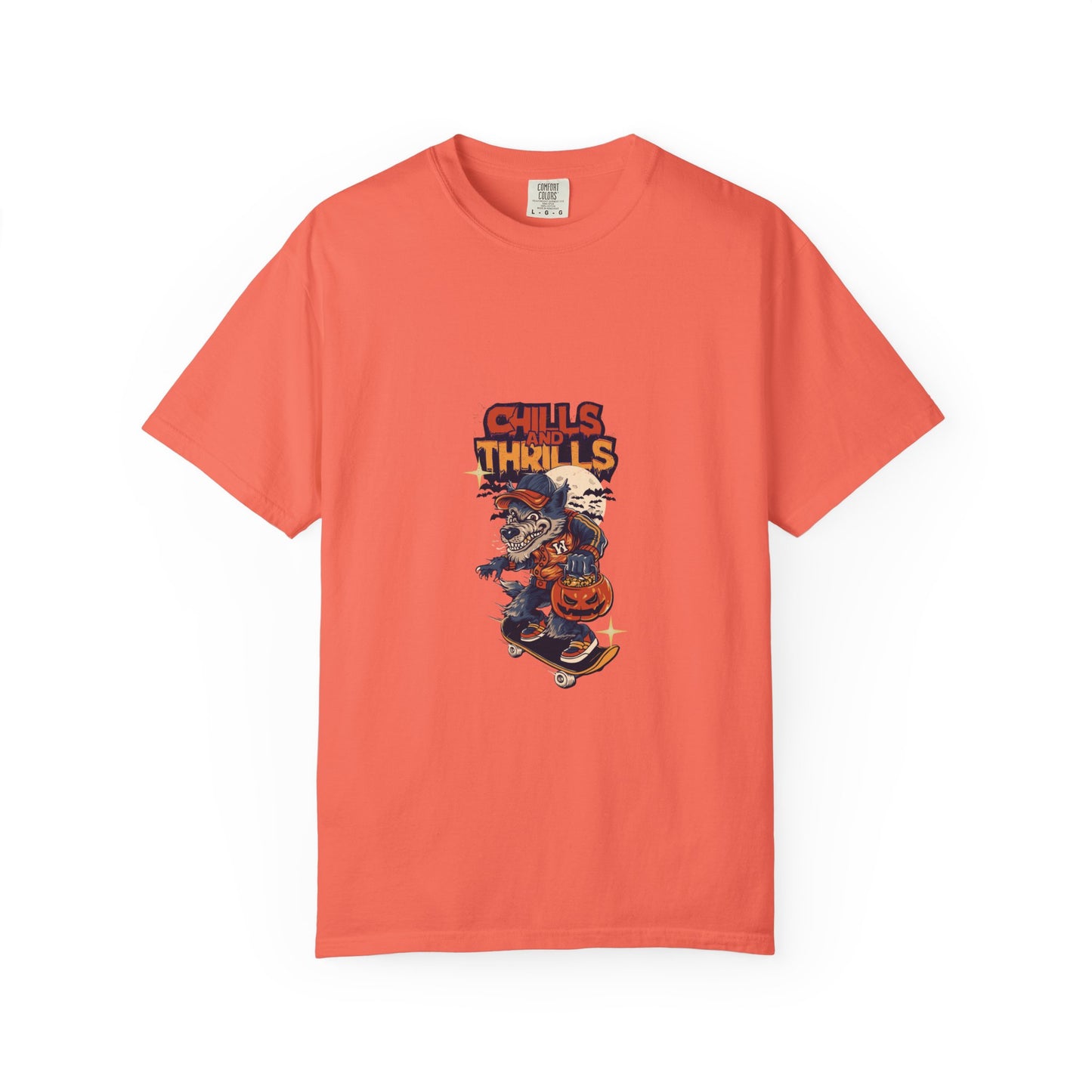 Chills & Thrills Skateboarding T-Shirt - Unisex Garment-Dyed Halloween Tee