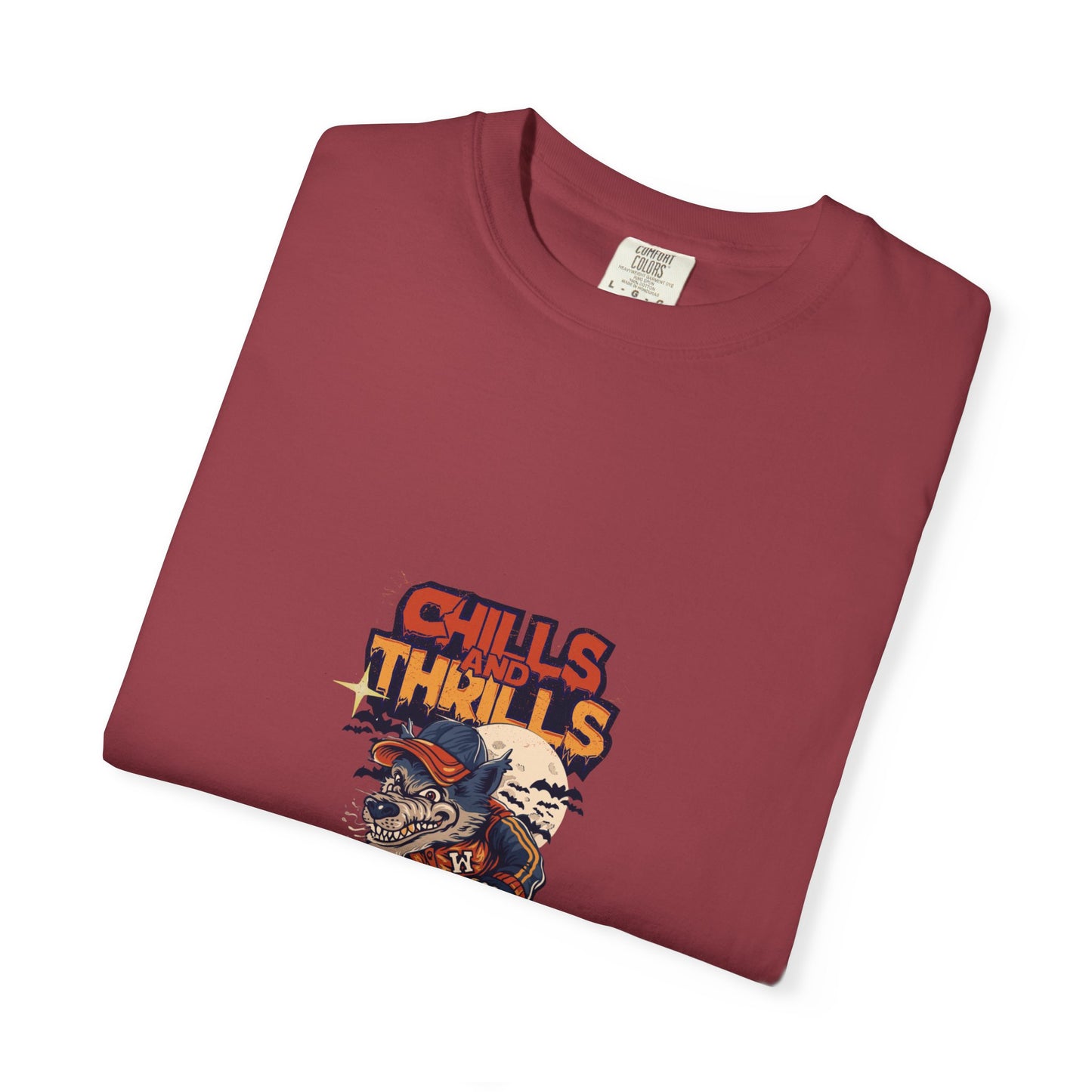 Chills & Thrills Skateboarding T-Shirt - Unisex Garment-Dyed Halloween Tee